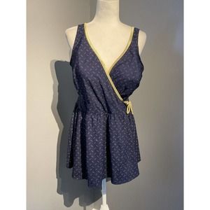 Vintage Robby Len Size Bathing Suit Size 24. Navy Blue And Gold